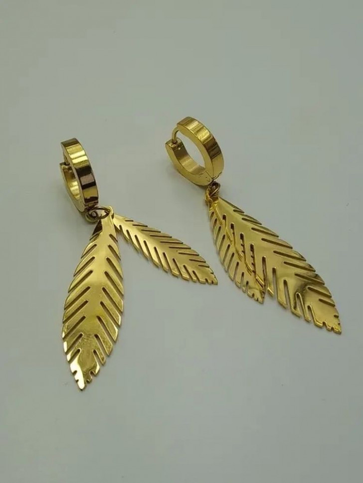 Серьги стальные с напылением золотом листья J10205CJJ