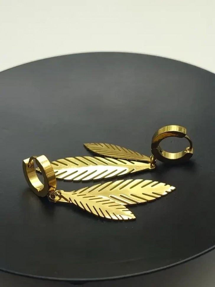 Серьги стальные с напылением золотом листья J10205CJJ