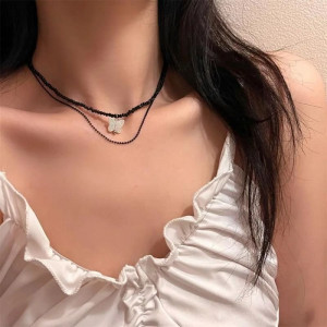 Двойной черный чокер с подвеской в форме бабочки N82695 Двойной черный чокер с подвеской в форме бабочки N82695