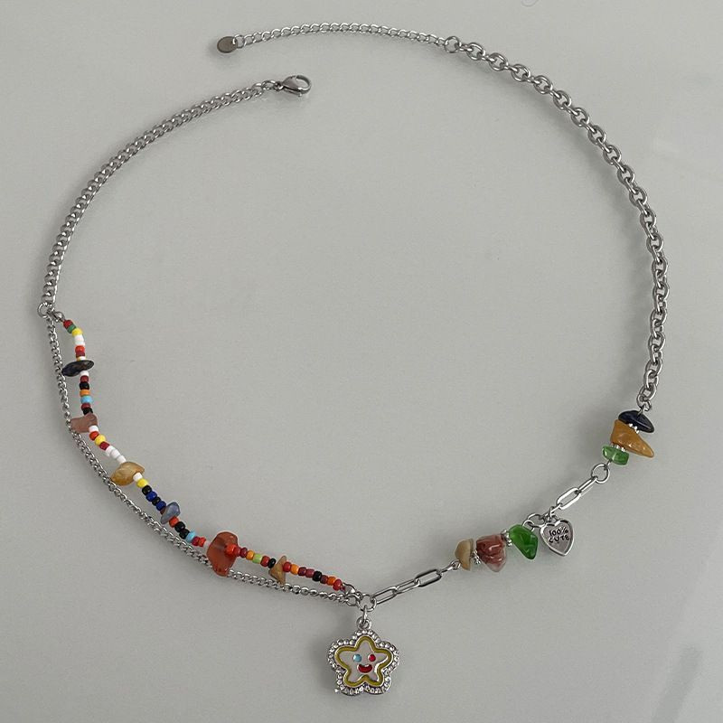 Оригинальная цепочка с разноцветными бусинами и крестом CJH67695