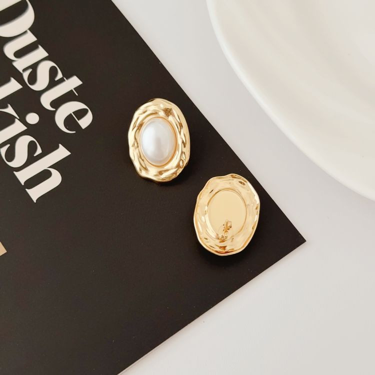 Серьги гвоздики из стали кулон жемчуг с напылением золотом J11489CJJ