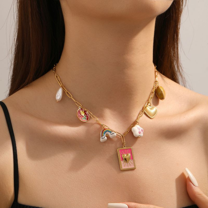 Цепочка с подвеской в виде фигурок медвежат и цветов с эмалью CJR62488 Цепочка с подвеской в виде фигурок медвежат и цветов с эмалью CJR62488