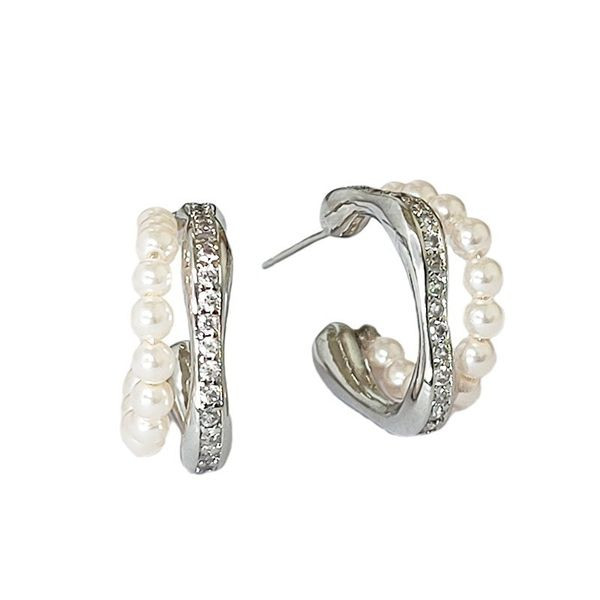 Серьги-пусеты с двойной дорожкой жемчуга CJL94391