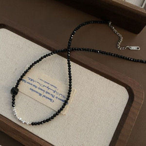 Бусы из черного агата с серебристыми вставками CJH95178