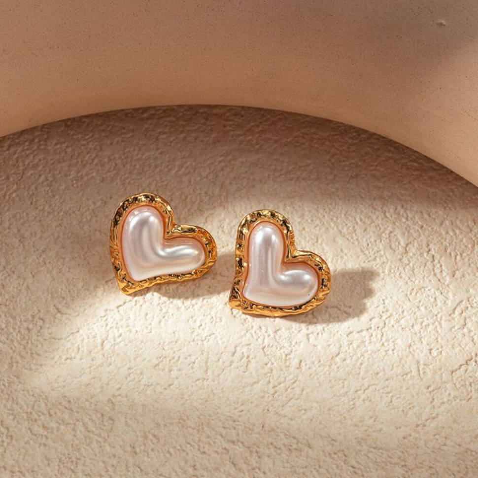 Серьги гвоздики из стали сердце с напылением золотом J11490CJJ
