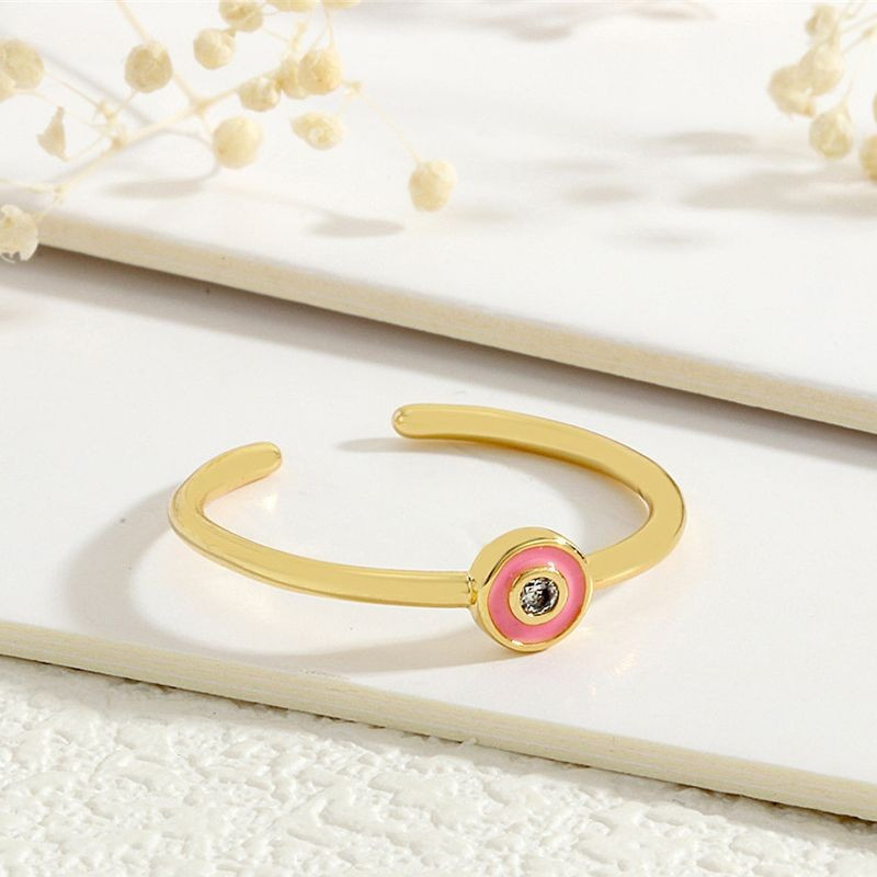 Тонкое разомкнутое кольцо с эмалевым талисманом в форме глаза CJG67707