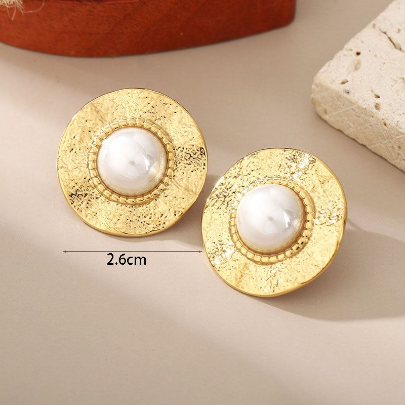 Серьги-пусеты Диски фактурные с белой вставкой CJM15192