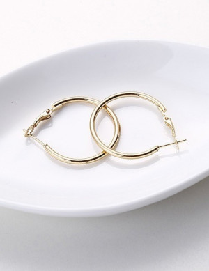 Классические тонкие серьги-кольца из золотистого металла E25506