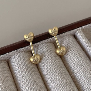Серьги-штанги Двойные сердца золотистые CJC66303 Серьги-штанги Двойные сердца золотистые CJC66303