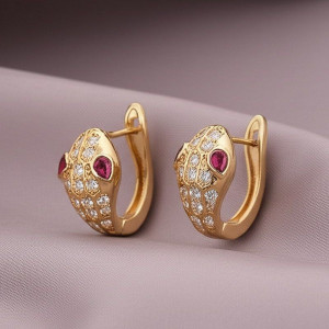 Серьги из стали в виде голов змеи с красными кристаллами 1J11981CJJ