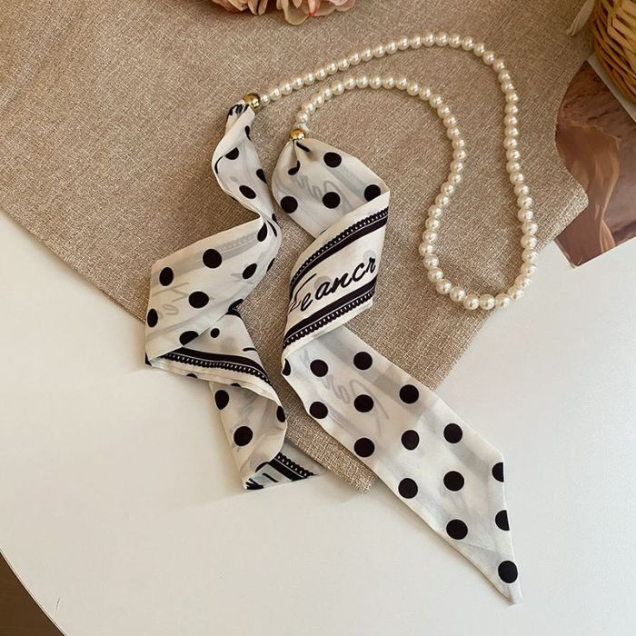 Многослойное колье из жемчуга и текстильной ленты CJM37697 Многослойное колье из жемчуга и текстильной ленты CJM37697