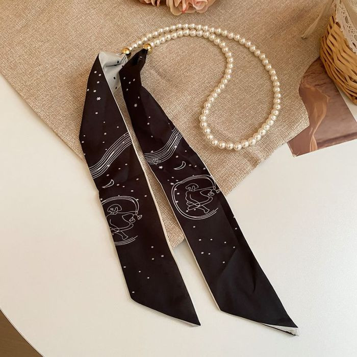 Многослойное колье из жемчуга и текстильной ленты CJM37697 Многослойное колье из жемчуга и текстильной ленты CJM37697