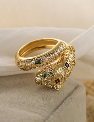 Разомкнутое кольцо в виде головы леопарда с кристаллами L76154 Разомкнутое кольцо в виде головы леопарда с кристаллами L76154