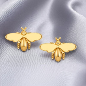 Объемные золотистые серьги из меди в форме фигурок пчел 1J11014CJJ
