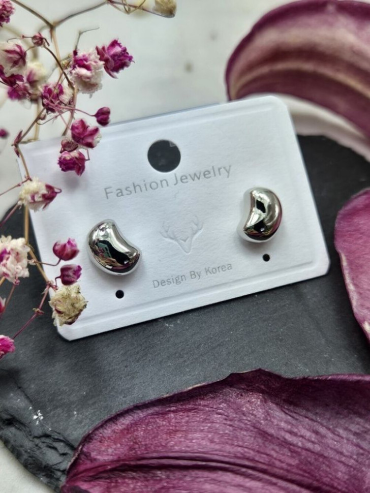 Серьги пусеты из медицинской стали в форме гладких бобов 1J10469CJJ