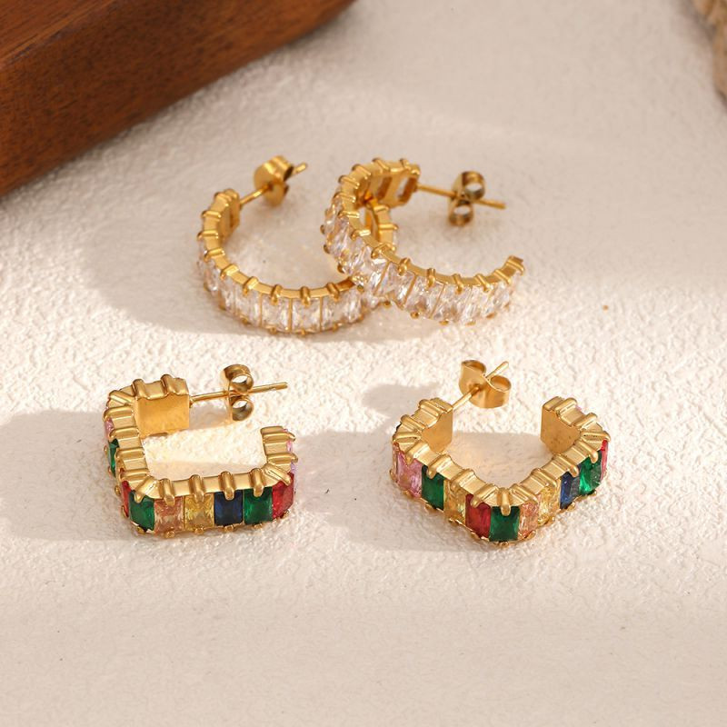 Серьги-кольца с цветными кристаллами CJN31971