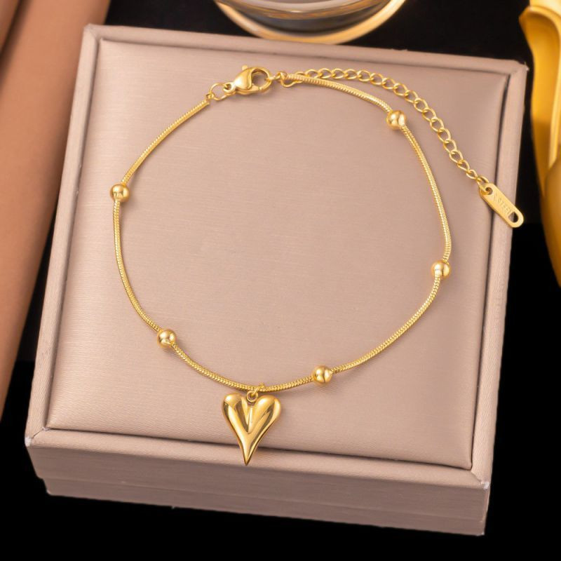 Золотой браслет на ногу из стали с сердцем CJZ47740