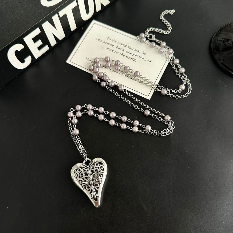 Серое жемчужное колье с сердцем CJZ44008