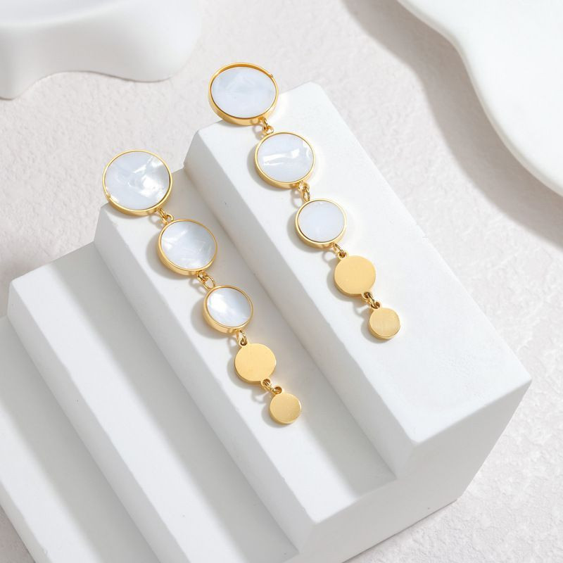 Серьги Висячие Диски перламутровые CJP80832