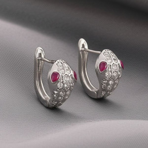 Серебристые стальные серьги в форме змей с яркими глазами 1J11982CJJ