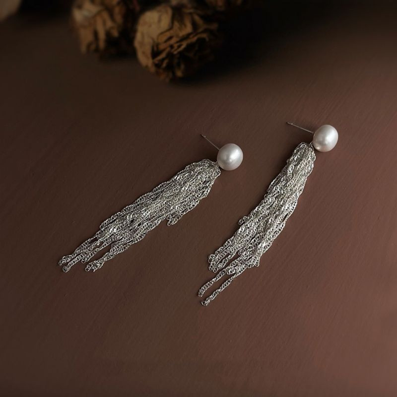 Серьги-пусеты с длинными цепями-кистями CJQ20323