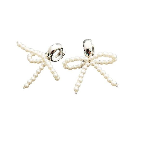 Серьги-кольца с жемчужными бантами CJL94411 Серьги-кольца с жемчужными бантами CJL94411