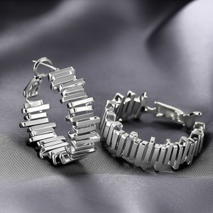 Широкие фактурные серьги-кольца конго из серебристого металла 1J11813CJJ
