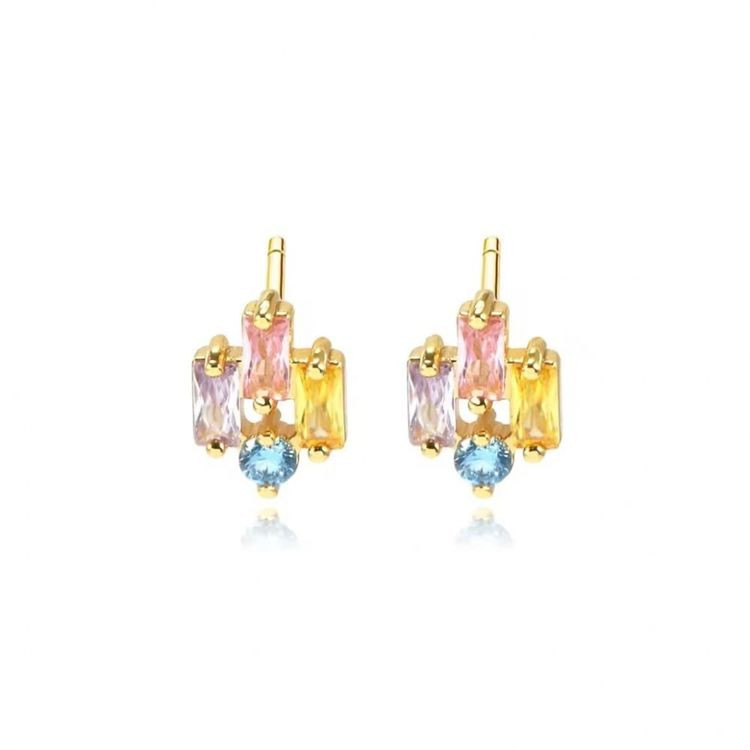 Серьги-пусеты Калейдоскоп из золотистой меди с миксом кристаллов 1J11015CJJ