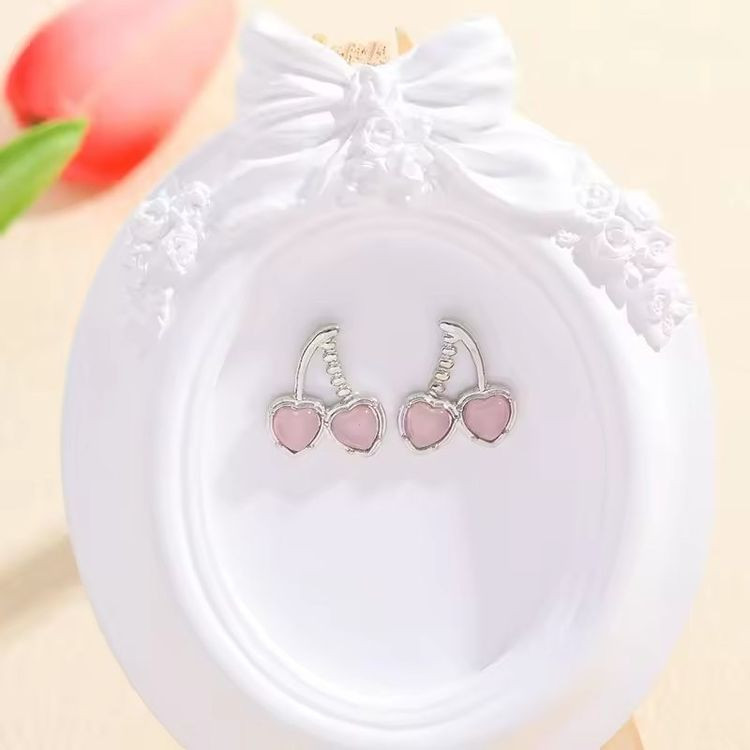 Серьги-пусеты Розовые вишни в серебристой оправе 1J10420CJJ