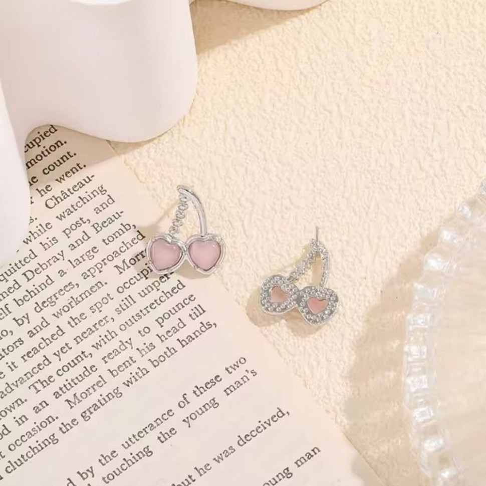 Серьги-пусеты Розовые вишни в серебристой оправе 1J10420CJJ