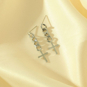 Серебристые серьги-цепи с крестами CJG49007