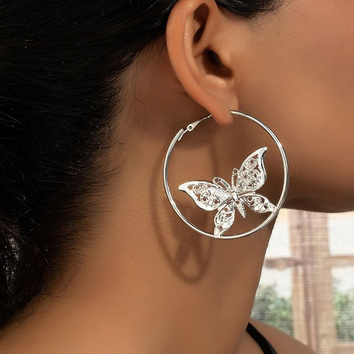 Крупные серьги конго с ажурной съемной подвеской Бабочка в круге 2G22587(МСК)