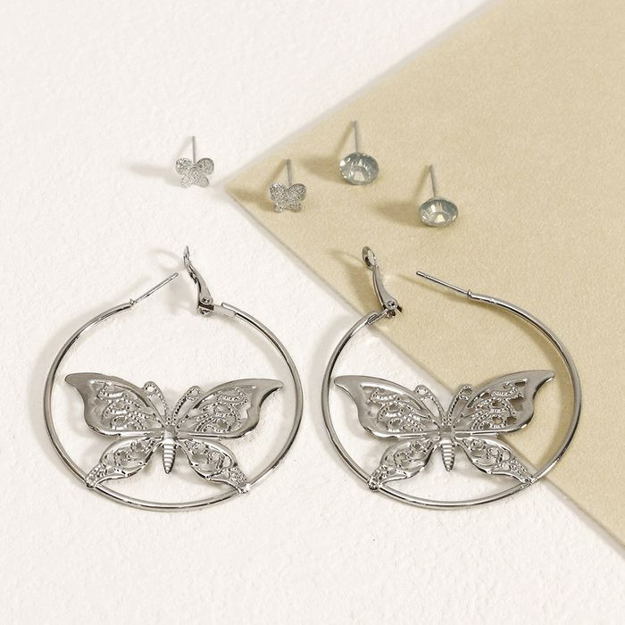 Крупные серьги конго с ажурной съемной подвеской Бабочка в круге 2G22587(МСК)