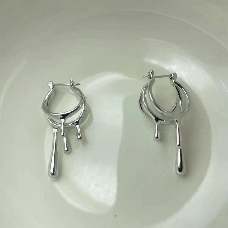 Серьги висячие Капли серебристые CJC98741