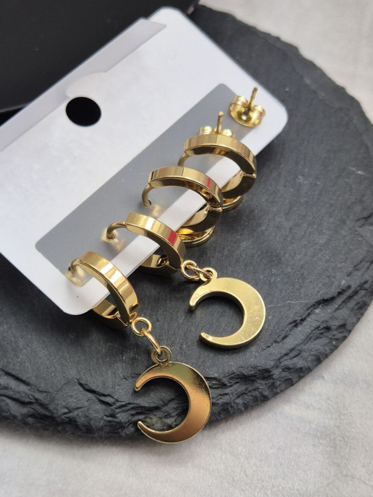 Набор серег из стали с напылением золотом луна J11492CJJ