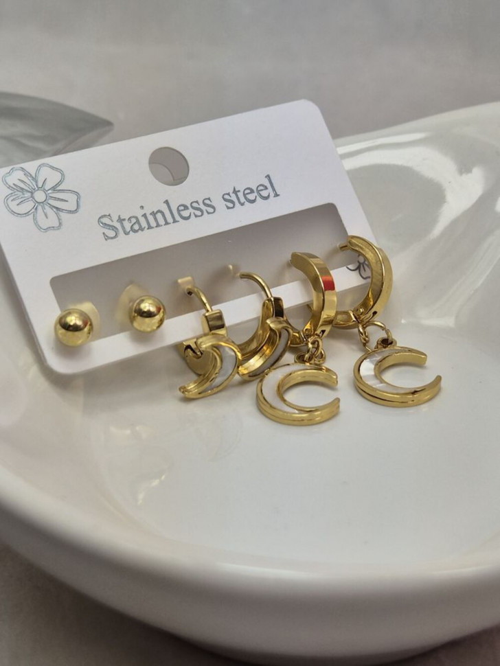 Набор серег из стали с напылением золотом луна J11492CJJ