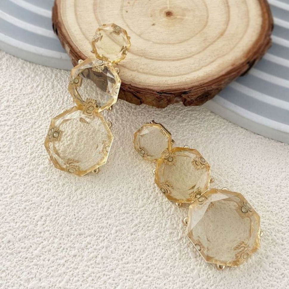 Висячие серьги из трех граненых прозрачных кристаллов CJH91011