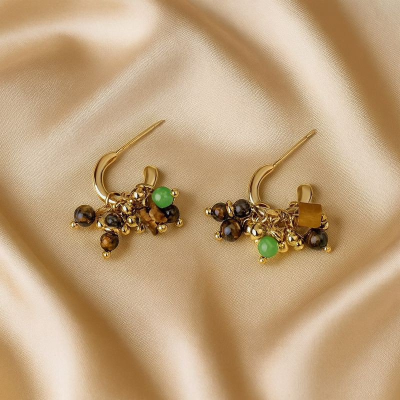 Серьги медь напыление золотом бусины 1J12357CJJ