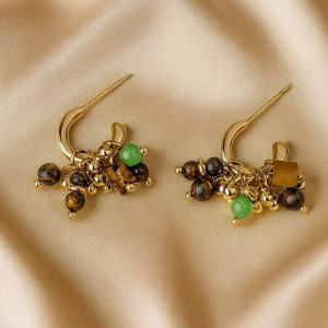 Серьги медь напыление золотом бусины 1J12357CJJ