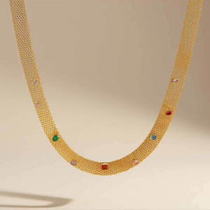 Золотистая плоская цепь с разноцветными кристаллами CJP82384