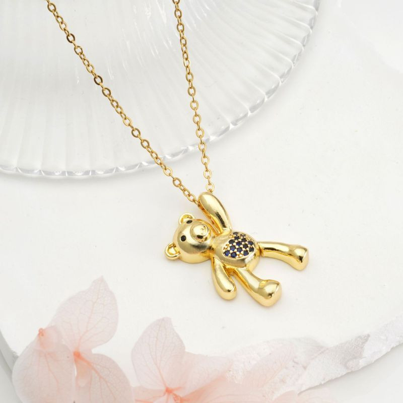 Золотистое Колье с мишкой и черным камнем CJ15044 Золотистое Колье с мишкой и черным камнем CJ15044