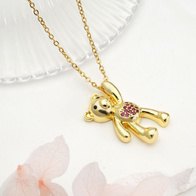 Золотистое Колье с мишкой и черным камнем CJ15044 Золотистое Колье с мишкой и черным камнем CJ15044