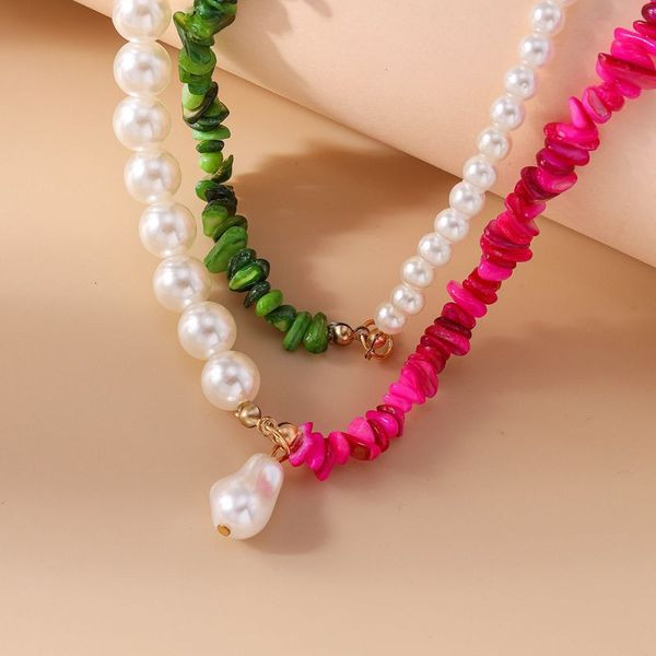 Двойное жемчужное колье с яркими каменными вставками CJH54702