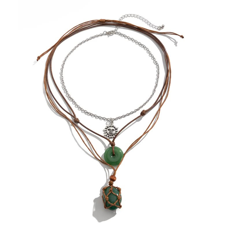 Трехслойное колье с цветными камнями и круглыми кулонами 1J11663CJJ