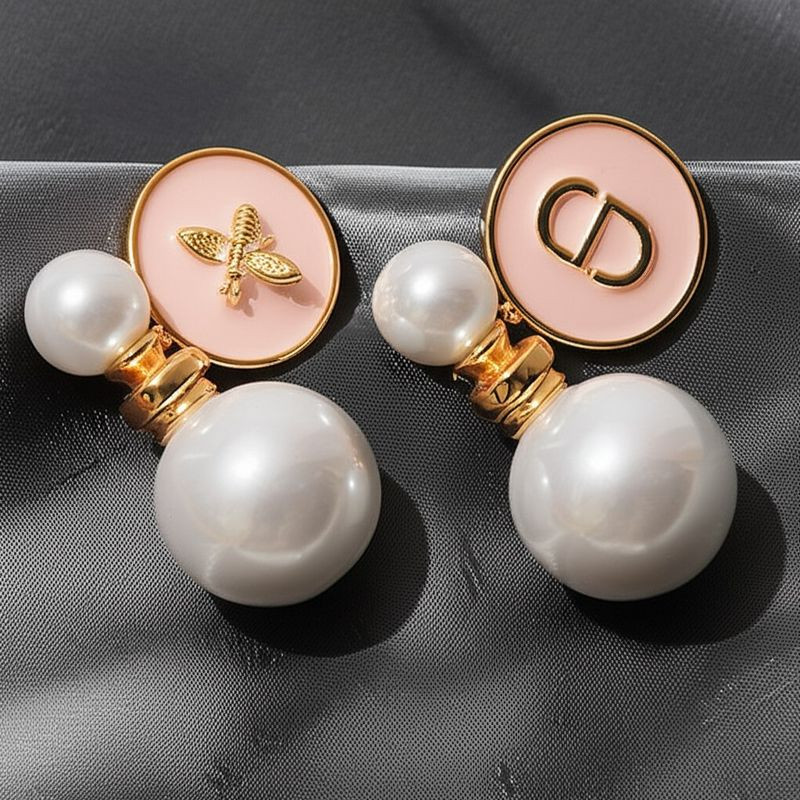 Серьги шарики из золотистой меди с жемчугом и розовой эмалью 1J11800CJJ