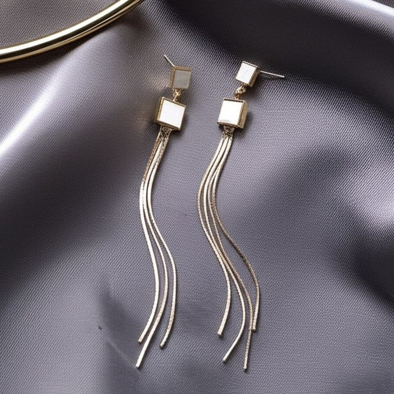 Золотистые серьги-цепочки с кубами J10421CJJ