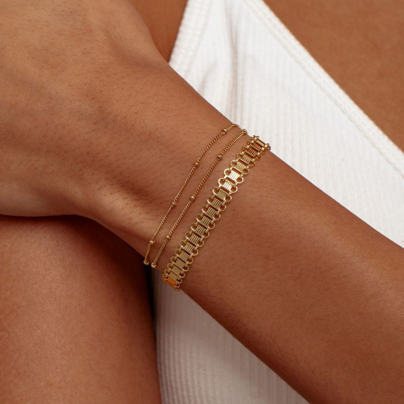 Браслет многослойный с плоским плетением и цепями CJN36790 Браслет многослойный с плоским плетением и цепями CJN36790