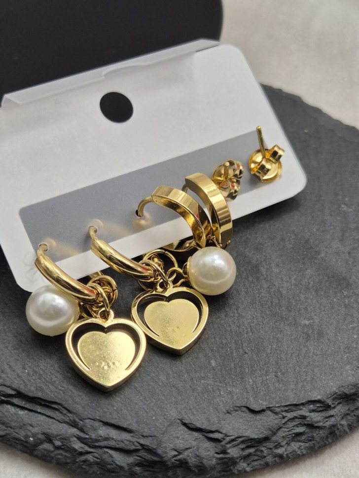Набор серег из стали с напылением золотом сердце J11493CJJ