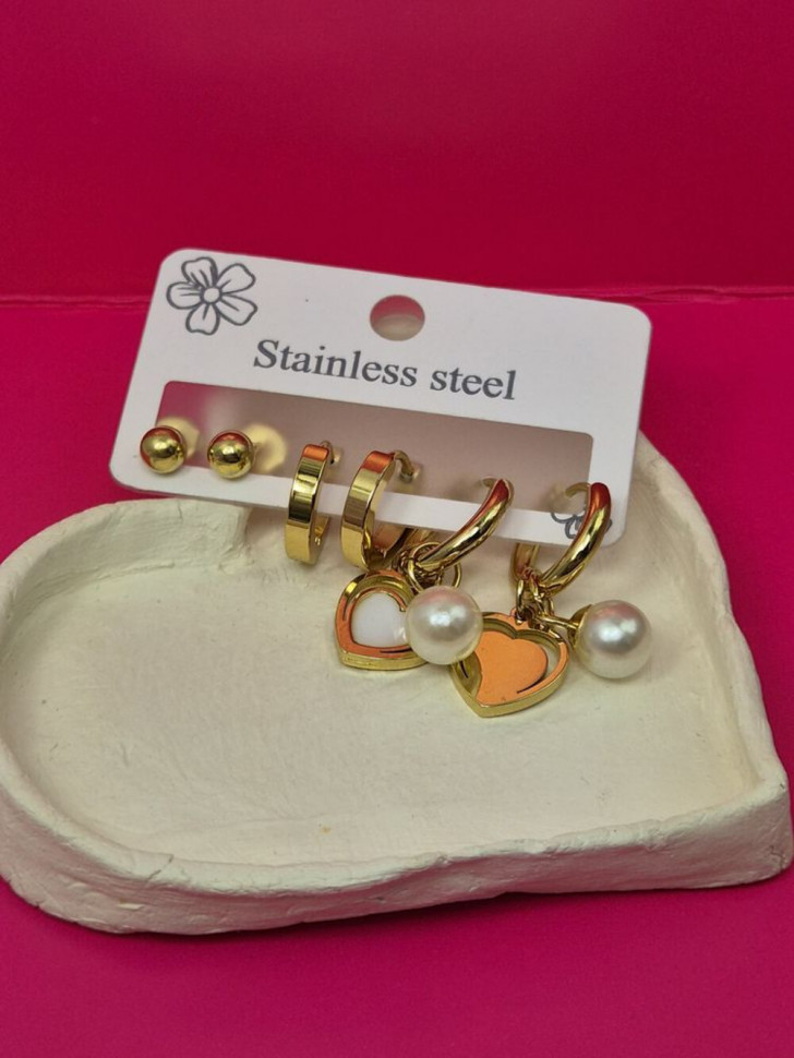 Набор серег из стали с напылением золотом сердце J11493CJJ