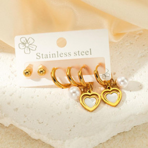 Набор серег из стали с напылением золотом сердце J11493CJJ